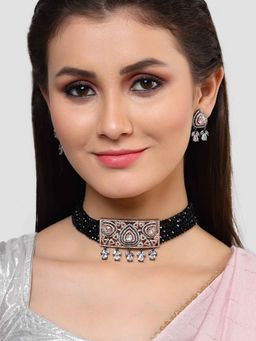 Karatcart - Rose Gold Plated Black Crystal CZ Choker Necklace Set for Women