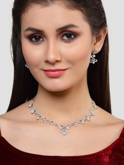 Karatcart - Silver Plated Floral CZ Stone Studded Jewellery Set for Women