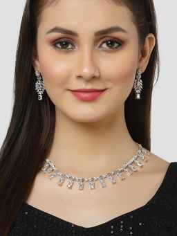 Karatcart - Silver Plated Cubic Zirconia Necklace Set for Women