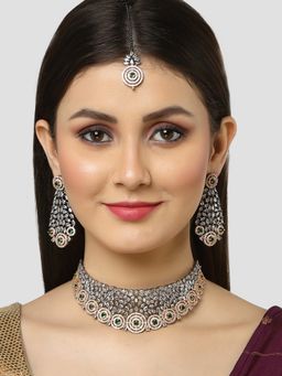 Karatcart - Rose Gold Plated Green Cubic Zirconia Studded Choker Necklace Set for Women