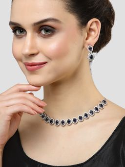 Karatcart - Blue Cubic Zirconia Studded Silver Tone Necklace Set