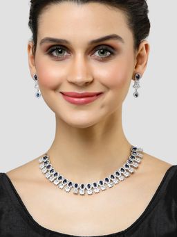 Karatcart - Silver Plated Blue Cubic Zirconia Studded Necklace Set