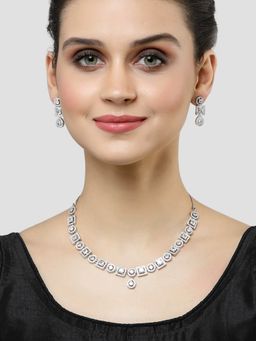 Karatcart - Silver Tone White Cubic Zirconia Studded Necklace Set