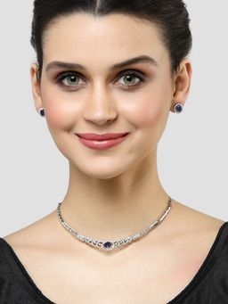 Karatcart - Silver Tone Blue CZ Necklace Set