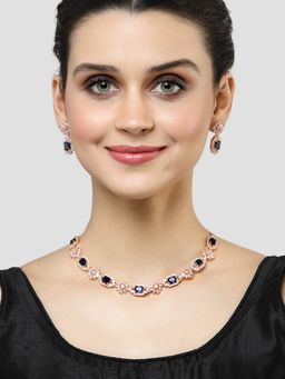 Karatcart - Rose Gold Plated Blue Cubic Zirconia Studded Necklace Set