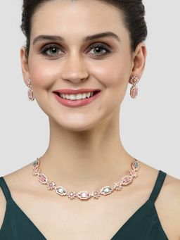 Karatcart - Rose Gold Plated Multi-Color Cubic Zirconia Studded Necklace Set