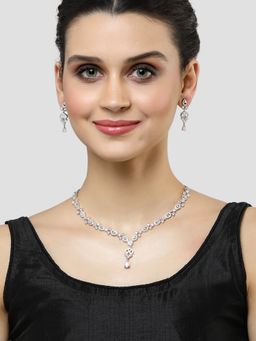 Karatcart - Silver Plated Pink Cubic Zirconia Studded Necklace Set