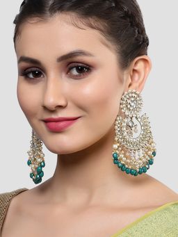 Karatcart - Gold Plated Green Tumble and Pearl Studded Kundan Dangler Earrings for Women