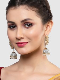 Karatcart - Gold Plated Grey Meenakari Pearl Studded Kundan Jhumki Earrings for Women