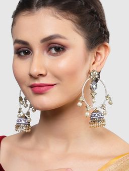 Karatcart - Gold Plated Purple Meenakari Pearl Beaded Kundan Jhumki Hoop Earrings for Women