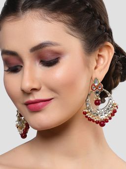 Karatcart - Gold Plated Red Beads Studded Kundan Chandbali Earrings for Women