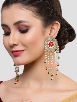 Karatcart - Gold Plated Red Kundan Tassel Earrings for Women
