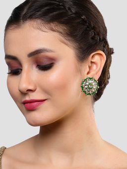 Karatcart - Gold Plated Green Meenakari and White Kundan Stud Earrings for Women