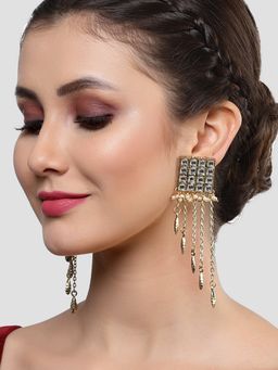 Karatcart - Gold Plated Square Shape Pearl Studded Kundan Tassel Earrings for Women