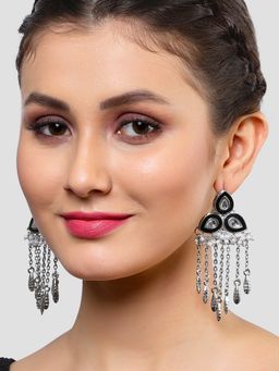 Karatcart - Oxidised Silver Black Meenakari Kundan Dangler Earrings for Women