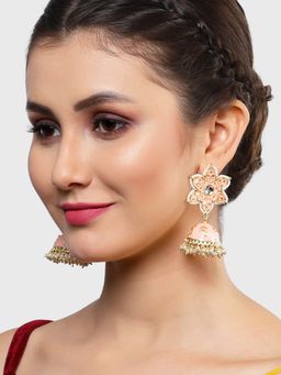 Karatcart - Gold Plated Peach Meenakari Floral Shape Kundan Jhumki Earrings for Women