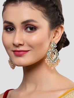 Karatcart - Gold Plated Peach Beads Kundan Studded Dangler Earrings for Women