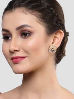 Karatcart - Gold Plated Kundan Studded Grey Meenakari Stud Earrings for Women