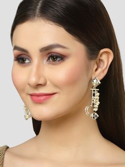 Karatcart - Gold Plated Mirror Studded Pearl Dangler Earrings for Women
