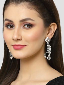 Karatcart - Silver Plated Mirror Studded Pearl Dangler Earrings for Women