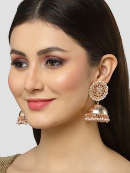 Karatcart - Rose Gold Plated Kundan Studded Jhumki Earrings for Women