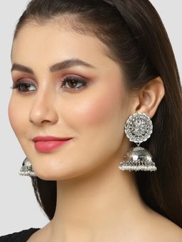 Karatcart - Silver Plated Kundan Studded Jhumki Earrings for Women