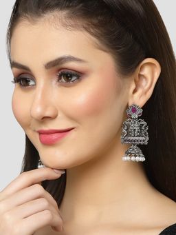 Karatcart - Oxidised Silver Peacock Purple Stone Studded Dangler Jhumki Earrings for Women