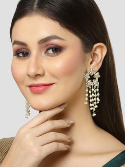 Karatcart - Gold Plated Floral Design Kundan Pearl Tassel Earrings for Women