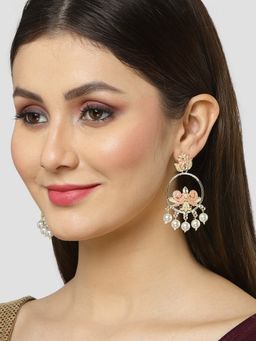 Karatcart - Gold Plated Pearl Studded Peach Meenakari Dangler Earrings for Women