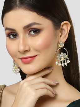 Karatcart - Gold Plated Pearl Studded Grey Meenakari Dangler Earrings for Women