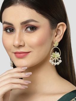 Karatcart - Gold Plated Pearl Studded Light Green Meenakari Dangler Earrings for Women