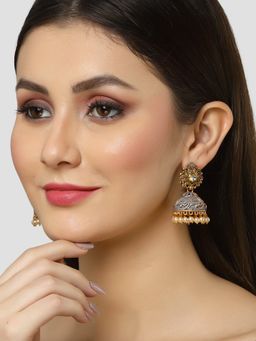 Karatcart - Gold Plated Grey Meenakari Golden Pearl Jhumki Earrings for Women