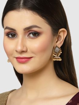 Karatcart - Gold Plated Grey Meenakari Jhumki Earrings for Women