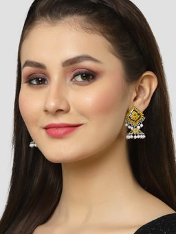 Karatcart - Silver Plated Yellow Meenakari Jhumki Earrings for Women