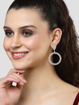 Karatcart - Rose Gold Plated Pink Cubic Zirconia Hoop Earrings for Women