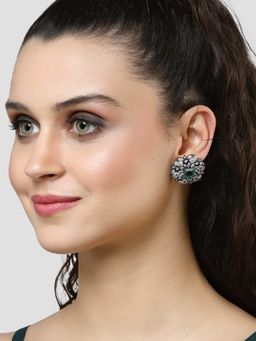 Karatcart - Black Silver Plated Green Cubic Zirconia Stud Earrings for Women
