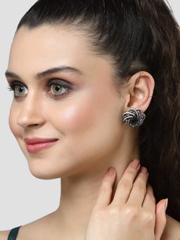 Karatcart - Black Silver Tone Green Cubic Zirconia Stud Earrings for Women