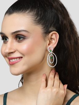Karatcart - Silver Plated Green Cubic Zirconia Studded Dangler Earrings for Women