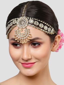 Karatcart - Gold Plated Drop and Floral Shape Kundan Matha Patti for Women
