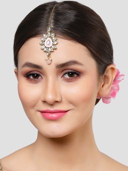 Karatcart - Gold Plated Baby Pink Meenakari Kundan Maang Tikka for Women