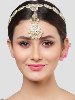 Karatcart - Gold Plated White Pearl Studded & Kundan Beaded Sheesh Phool