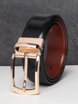 Teakwood - Men Black And Tan Solid Reversible Leather Belt