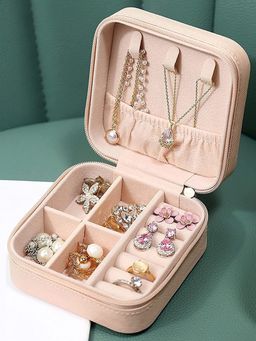 Estele - Jewellery Organiser Box Leather Zipper Lock Portable Pink Jewellery Storage Box