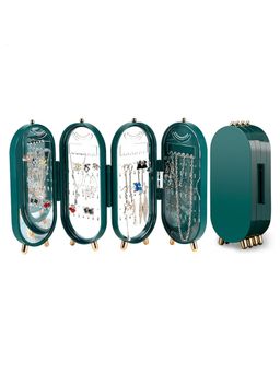 Estele - Estelle Foldable Green Jewellery Storage Box with Mirror, 4-layer Dustproof Display Stand