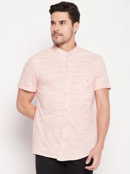 Club York - Men Peach Self Design Mandarin Neck Shirt