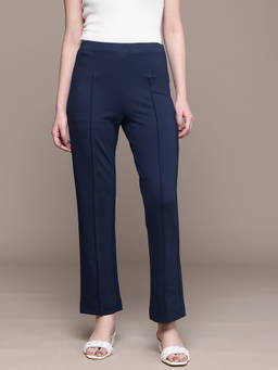 Ritu Kumar - Navy Blue Full Length Straight Pants
