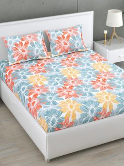 Home Affairs - Blue 160 TC Double King Cotton Bedsheet and pillow covers