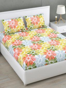 Home Affairs - Yellow 160 TC Double King Cotton Bedsheet and pillow covers