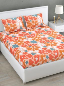 Home Affairs - Red 160 TC Double King Cotton Bedsheet and pillow covers