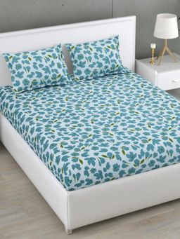 Home Affairs - Blue 160 TC Double King Cotton Bedsheet and pillow covers